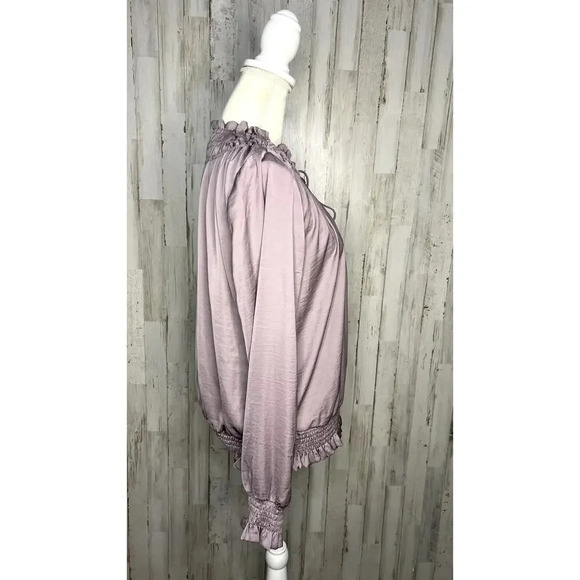 Current Air Women's Size Large Light Purple Tie Front Long Sleeve Satin Blouse - Picture 2 of 5